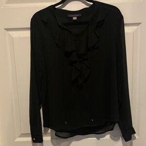 Tommy Hilfiger Black Ruffle Front Long Sleeve Blouse